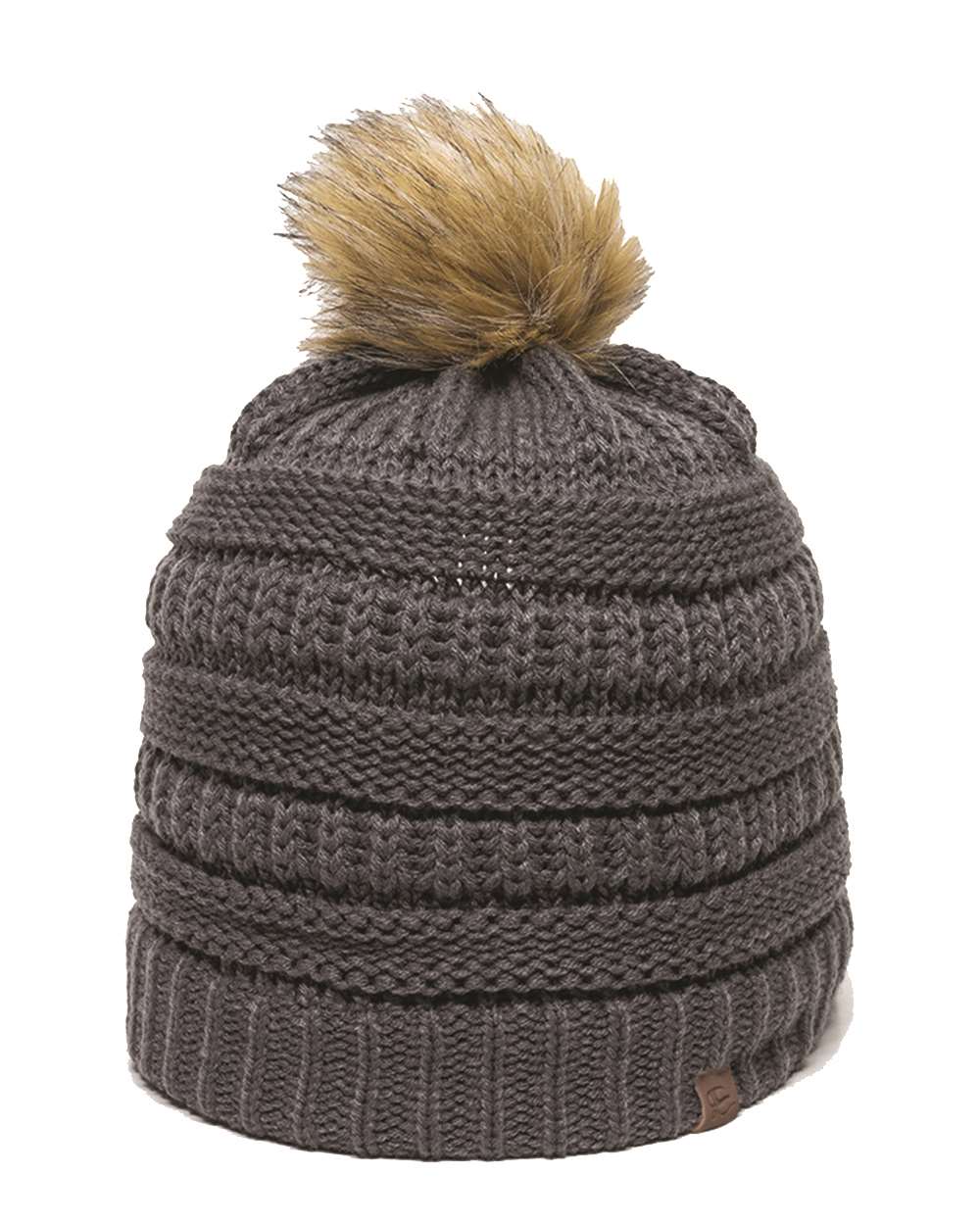 Cable Knit Faux Fur Pom