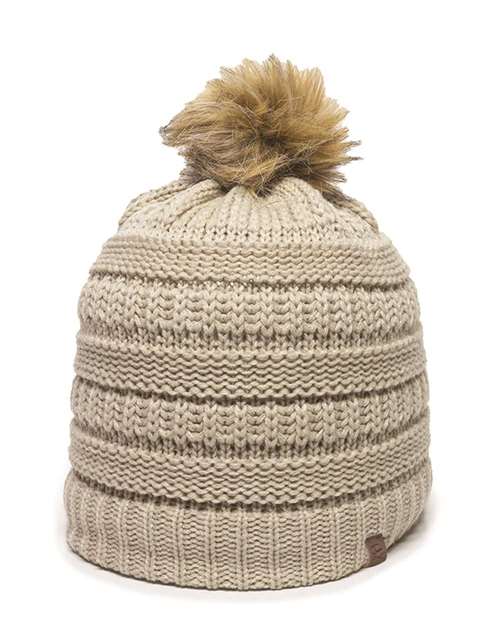 Cable Knit Faux Fur Pom