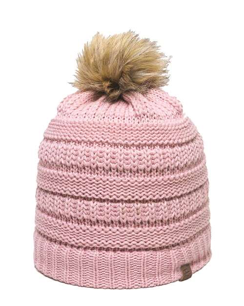 Cable Knit Faux Fur Pom